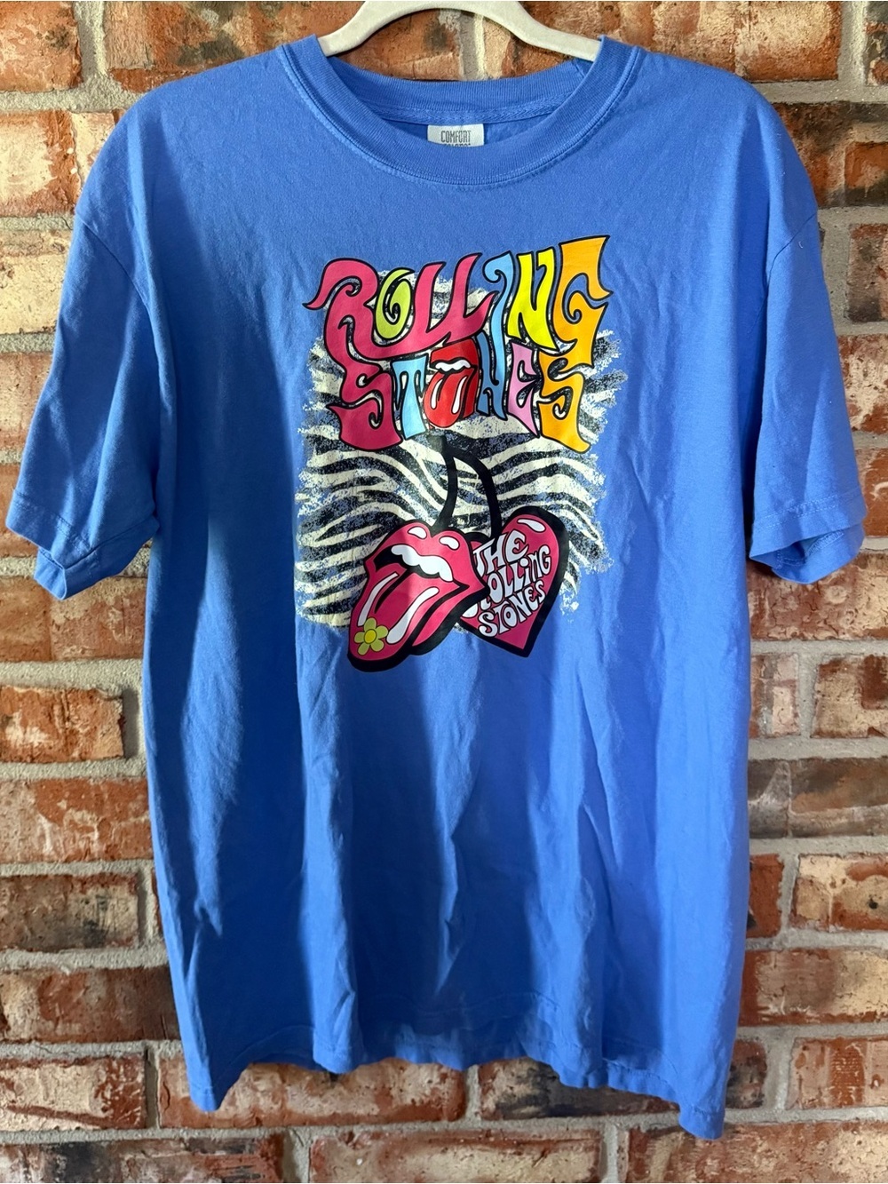 Comfort Colors Blue Short Sleeve Graphic Tee with Rolling Stones Print